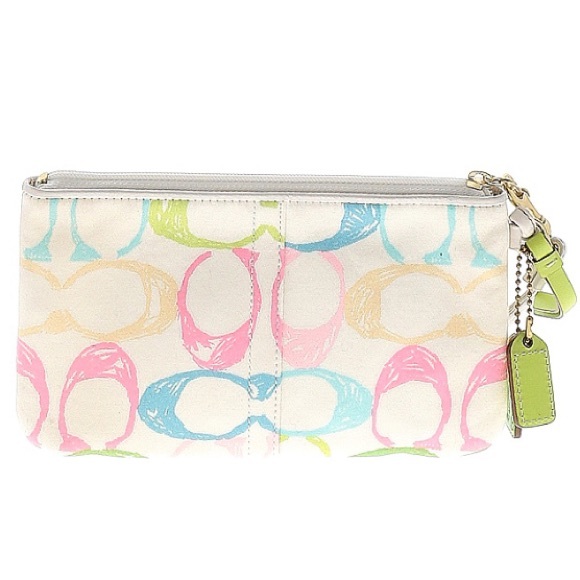 SOLD❤️ Coach Y2K Vintage Wristlet Pastels White Pink Blue Green Logo - Picture 2 of 2
